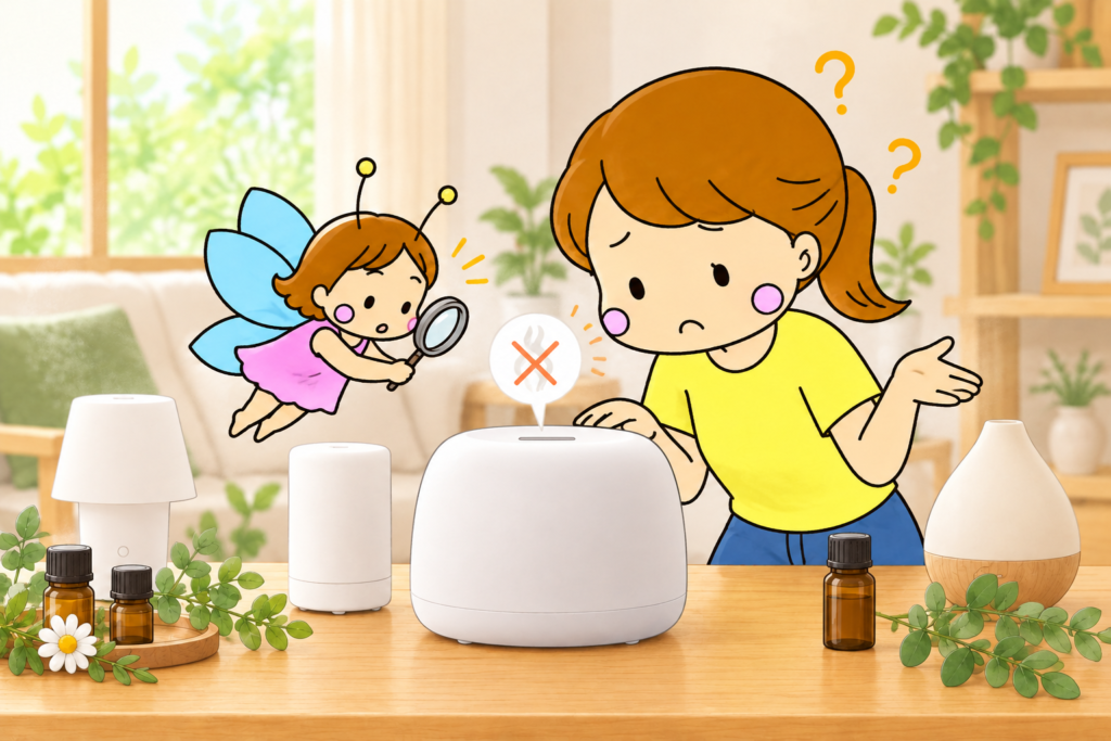 アロマディフューザーからミストが出なくて困っているイメージ