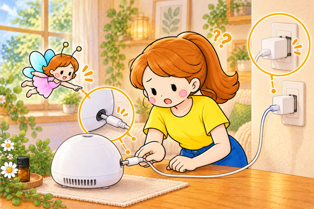 ディフューザーの電源プラグを確認するイメージ